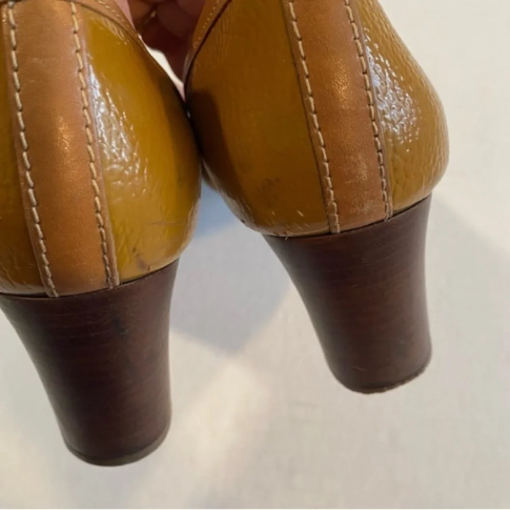 Tory Burch Brown Leather Block Heel Pumps